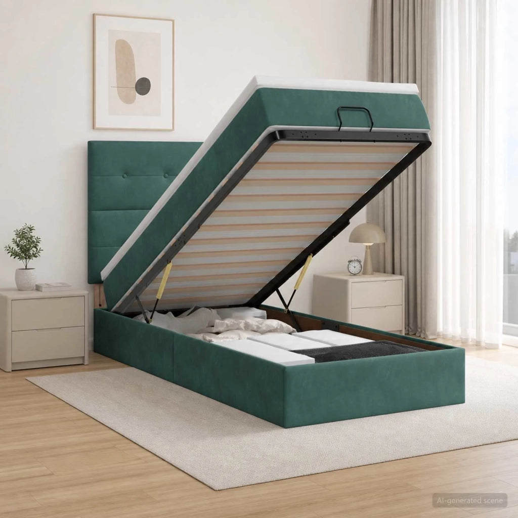 Letto ottomano con materasso Verde Scuro 90 x 200 cm Velluto 3457698