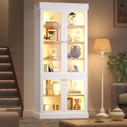 Armadio alto con LED, 2 sistemi antiribaltamento e ripiani regolabili, in MDF e vetro, bianco, 80 × 40 × 180 cm