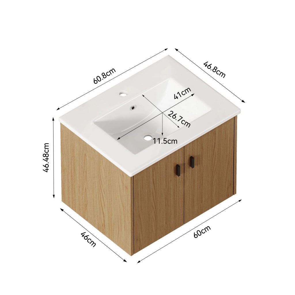 Armadietto Bagno 60cm ¨C MINIMAL ¨C Rovere Chiaro, 2 Ante, Salvaspazio