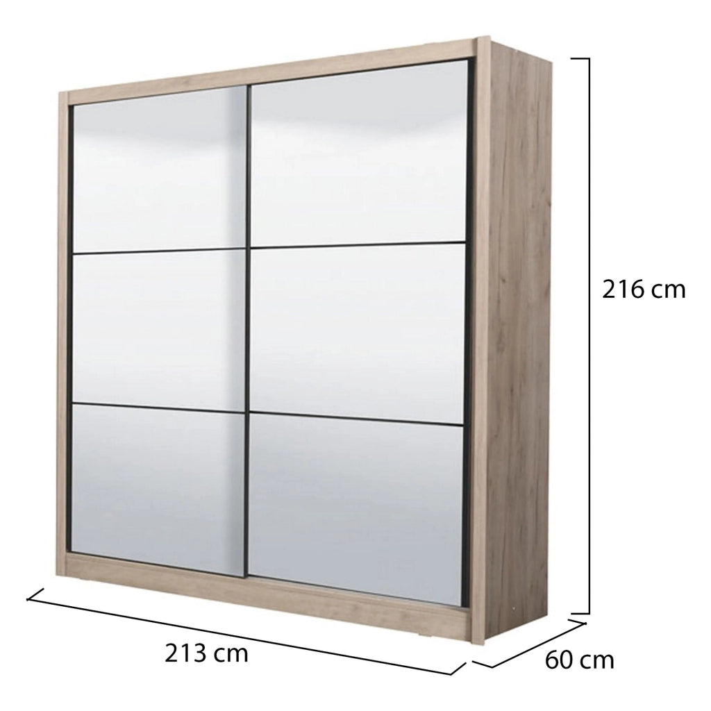 Armadio Camera da Letto Godrano, Guardaroba Grande Appendiabiti, 213x215.5h cm Marrone Rovere Grigio