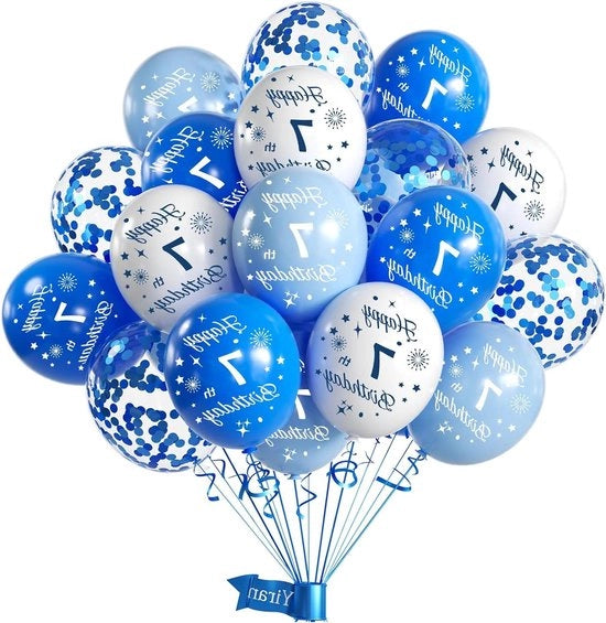Decorazione di festa 7° compleanno - Balloni blu e bianco decorazione per bambini