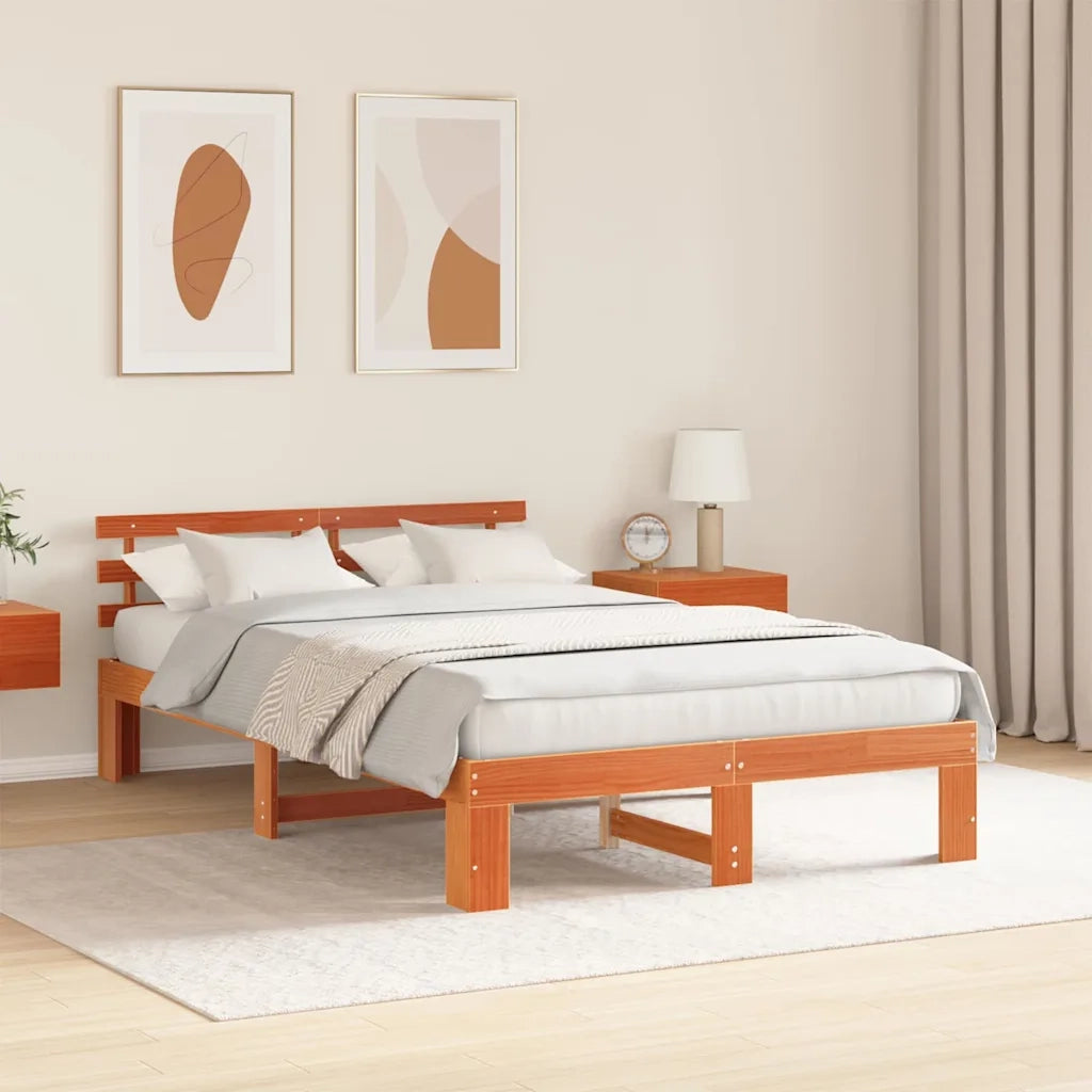 Struttura del letto Marrone cerato 140 x 190 cm Pino massello 872616