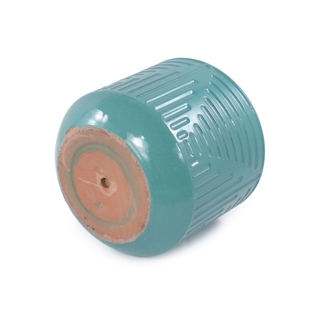 Vaso in ceramica artigianale Ø 42 cm, smaltato lucido turchese, resistente al gelo con foro di drenaggio