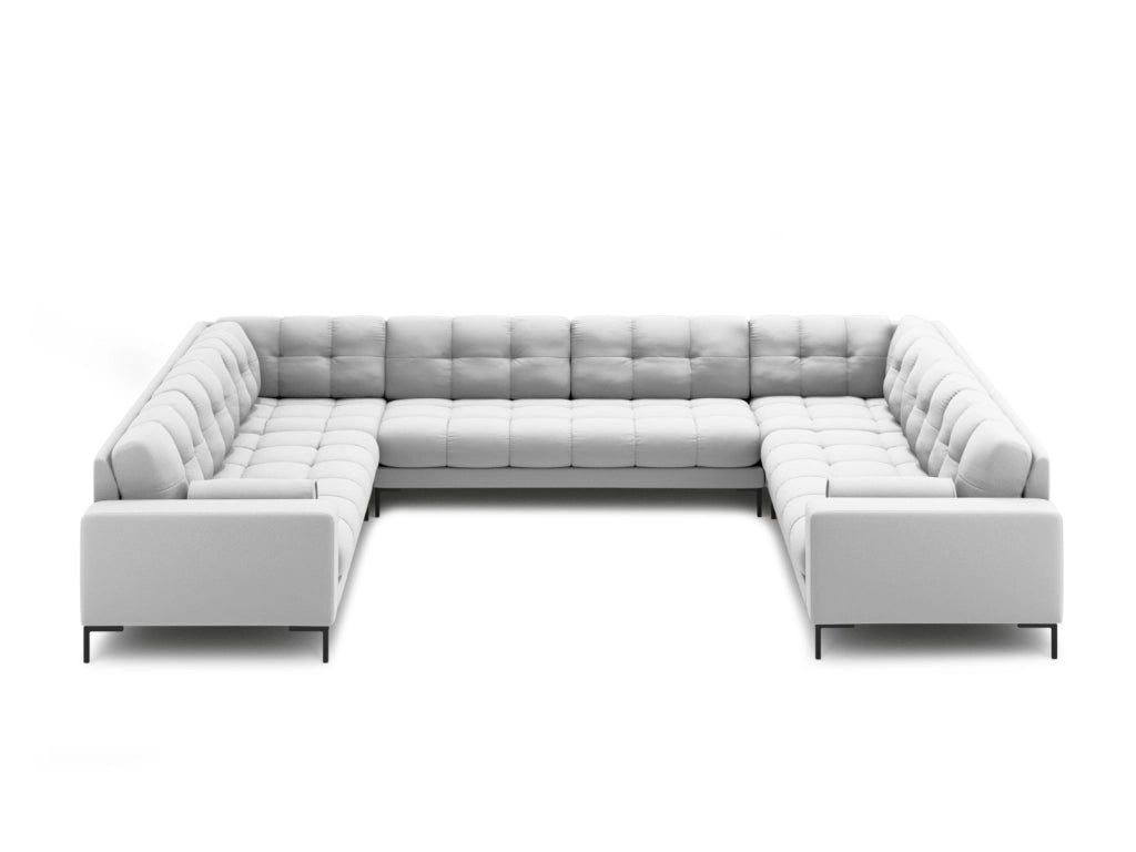 Cosmopolitan Design - Divano panoramico "Bali" 9 posti in tessuto strutturato grigio chiaro 