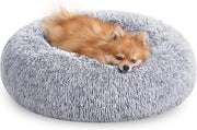 Cuscino per cani e gatti a forma di donut - riempimento centrale lavabile e rimovibile - piuma lunga - 60 cm di diametro - ombra grigia - PGW038G01 con immagini di cani e gatti. Cuscino per cani.