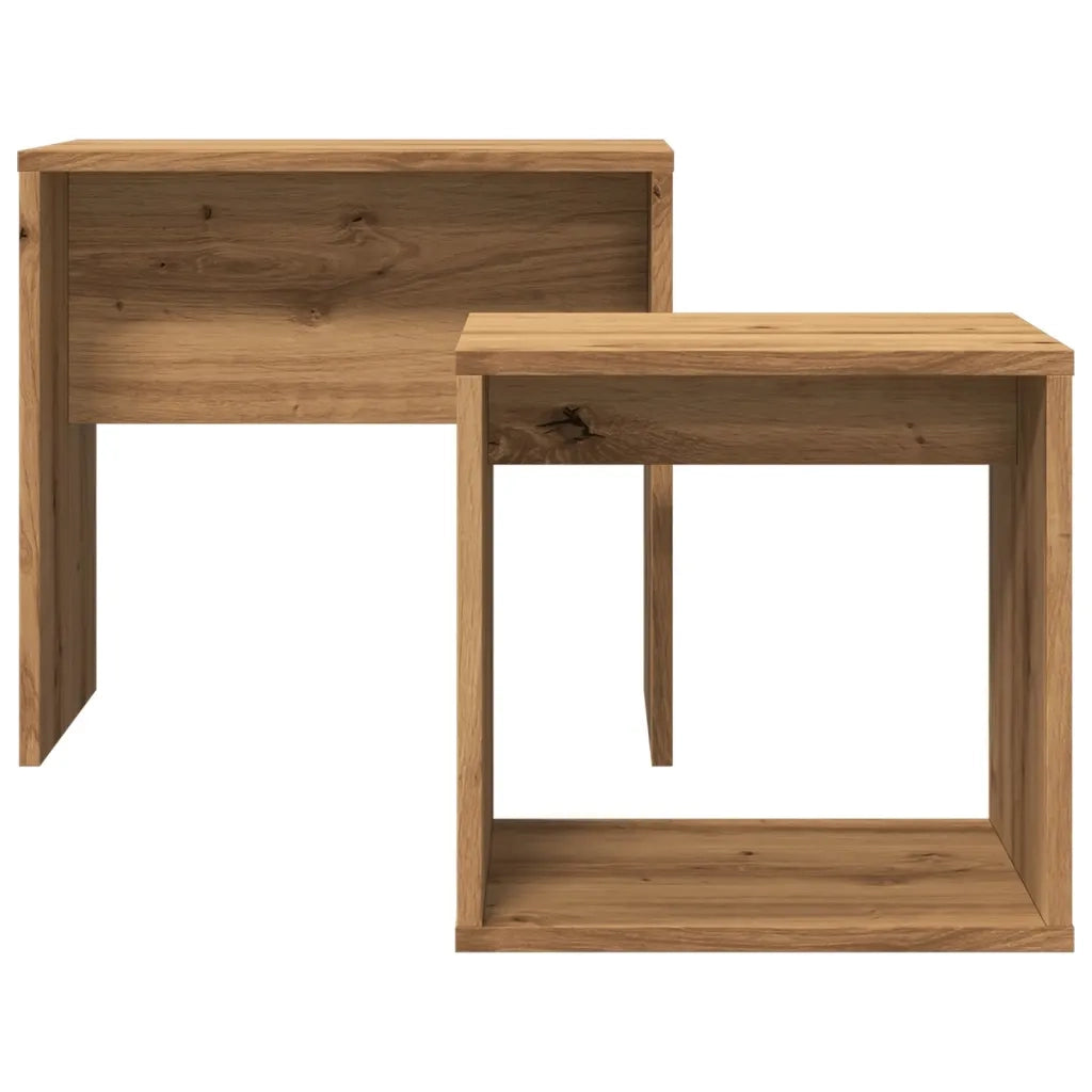 Tavolini Impilabili 2 pz Rovere Artigianale in Truciolato 856051