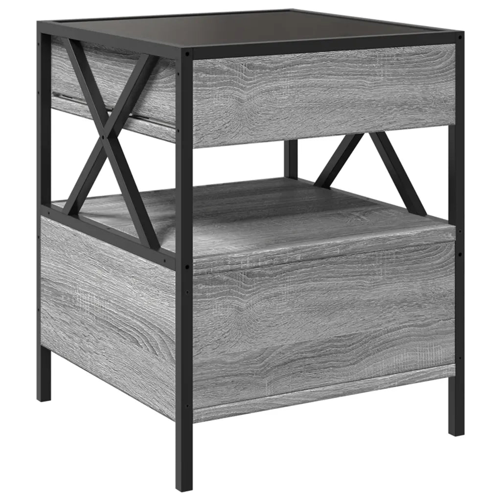 Comodino con LED Infinity-Tavolino da notte Grigio Sonoma 40x40x51 cm 676290