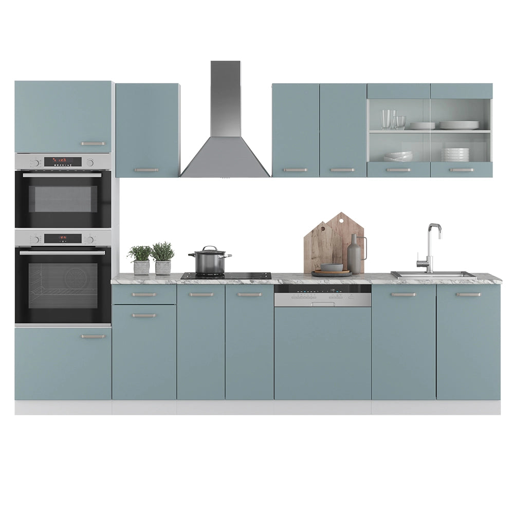 Vicco Cucina componibile Blu-grigio/bianco 300 cm con armadio alto, PL Antracite