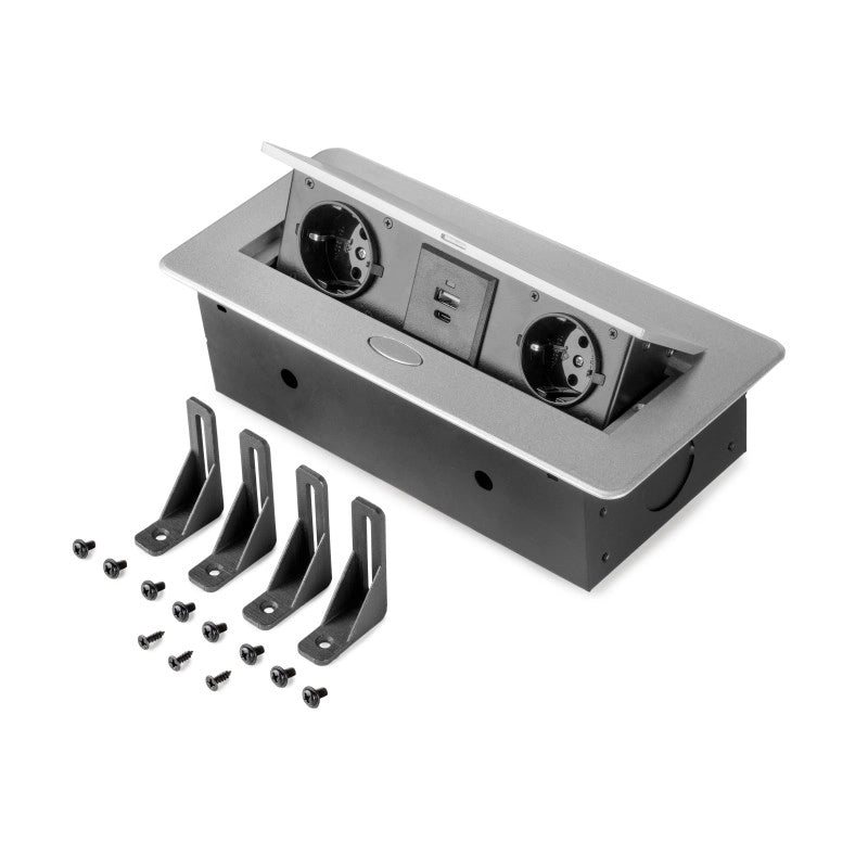 Multiconnettore Atom 26, 225x111mm, 2 prese Schuko, 1 USB Tipo A, 1 USB Tipo C, 1 RJ45, 1 HDMI, Zama-Acciaio-Plastica,..