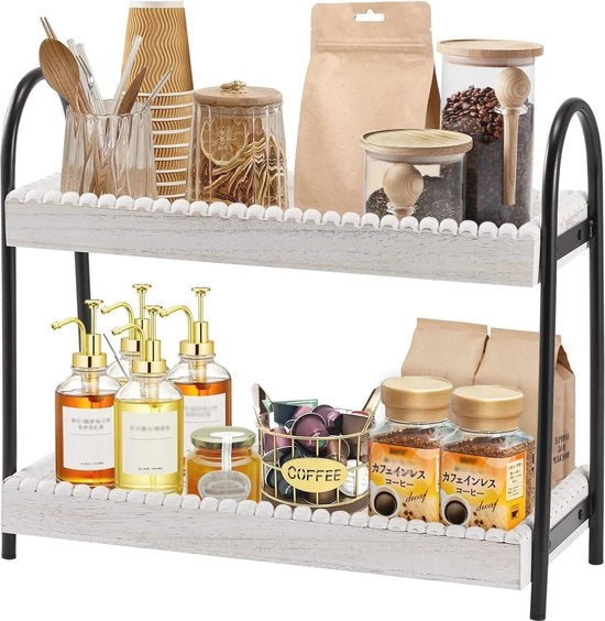 Organizzatore per Barista - Pannello di Accessori in Legno per Cucina - Organizzatore Rustico per Bar per Caffè con Sostegno per Tazze e Deposito per Spezie