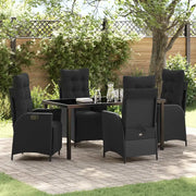 Set da Pranzo per Giardino con cuscino 5 pcs Nero polyrattan