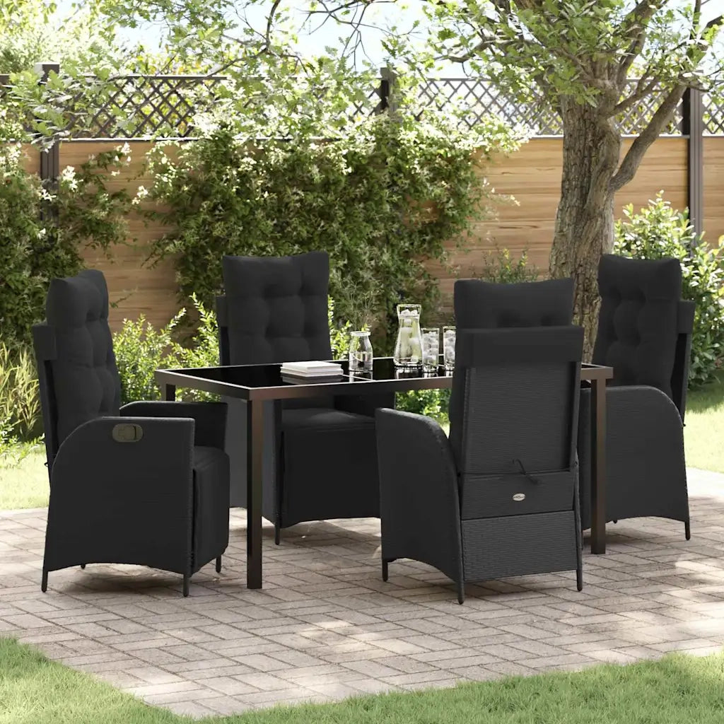 Set da Pranzo per Giardino con cuscino 5 pcs Nero polyrattan