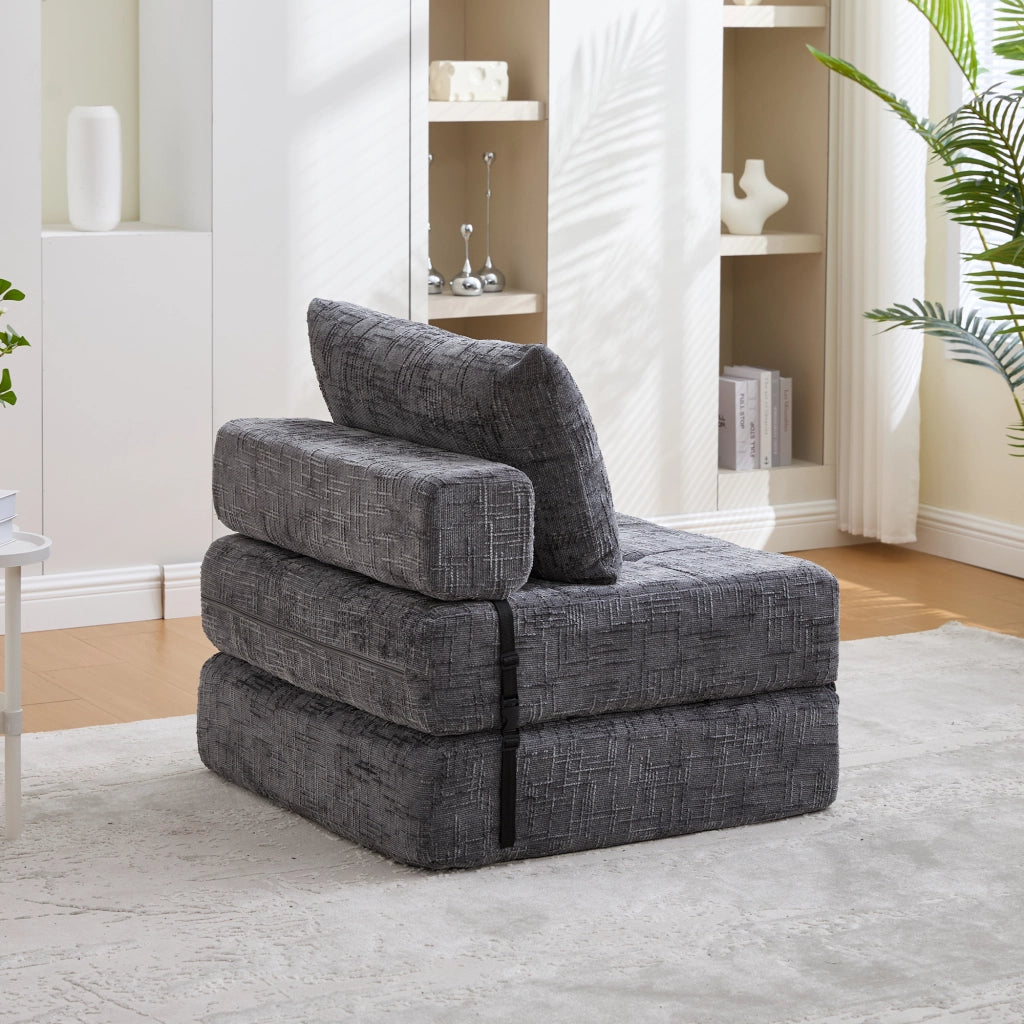 Divano letto pieghevole con Schienale e Cuscini per Testa e Lombare, in Ciniglia, Grigio 29.0 × 29.0 × 88.0 cm