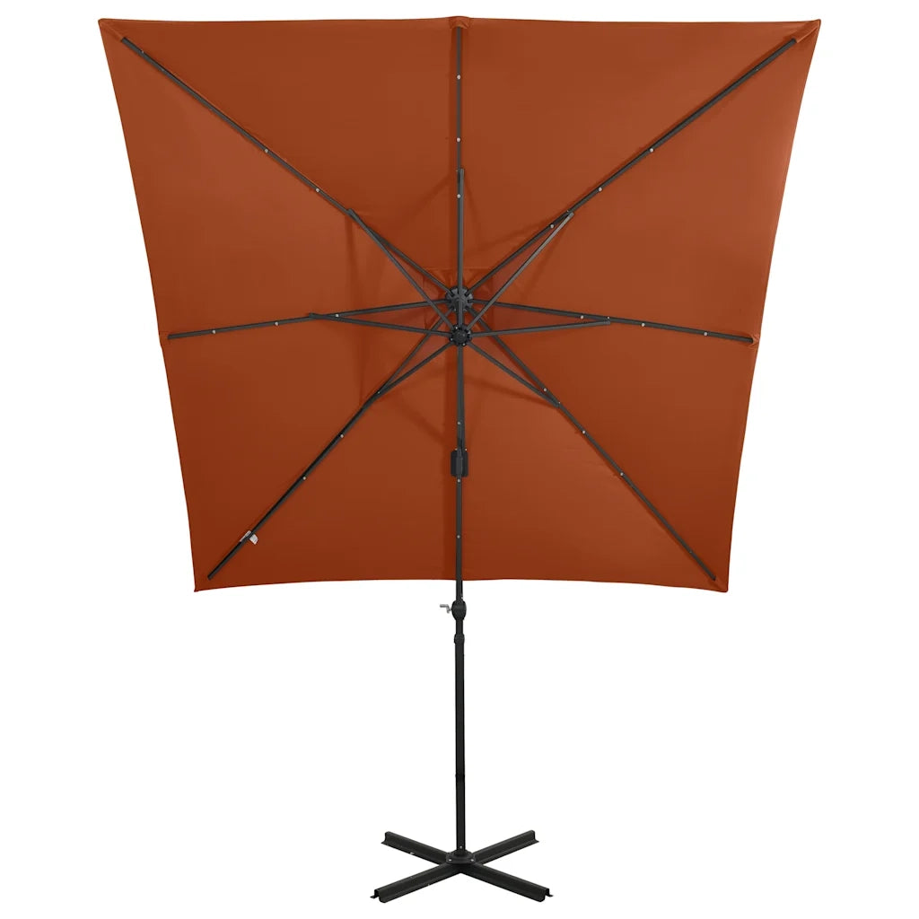 Ombrellone a Sbalzo con Palo e Luci a LED Terracotta 250 cm 312327