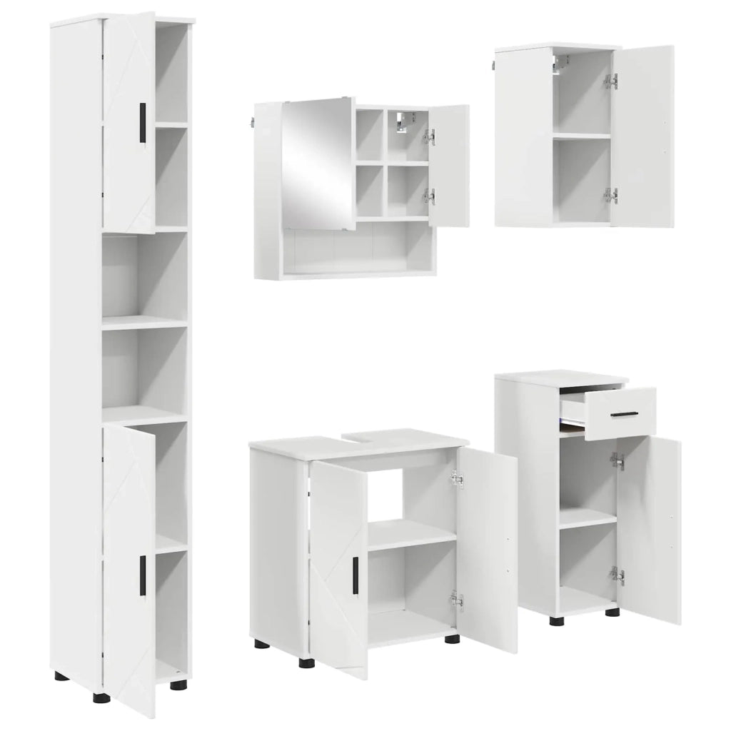 Set di mobili per il bagno con cassetto con porta 5 pcs Bianco