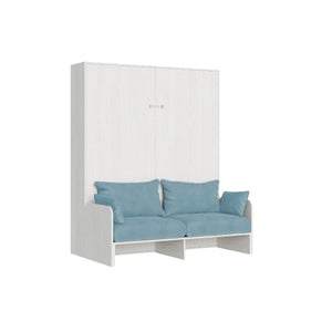 Letto Matrimoniale A Scomparsa 160 Kentaro Con Divano Bianco Frassino e Azzurro