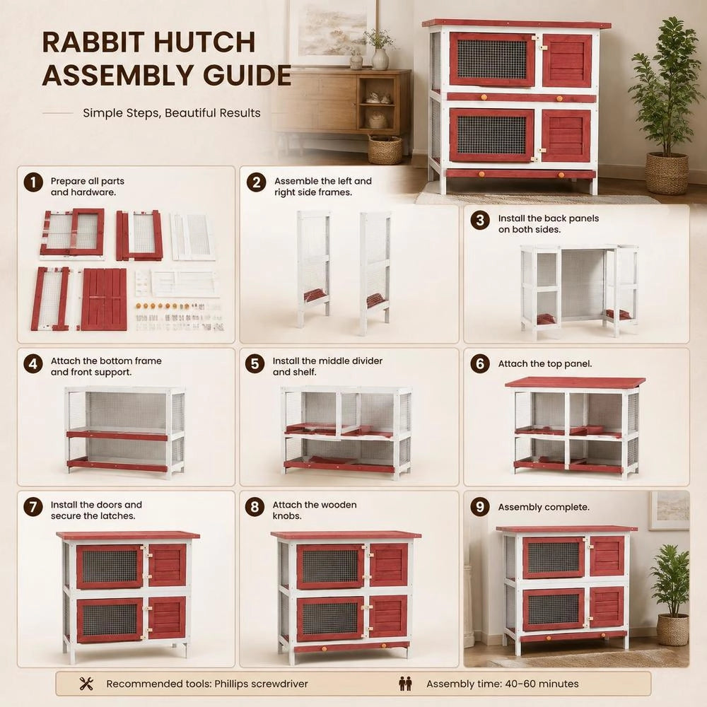 Rabbit Hutch With 4 Doors, Red Wood