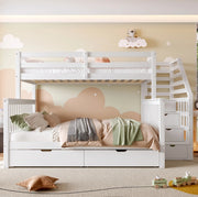Letto a castello 90x200 e 140x200 cm in pino bianco con cassetti