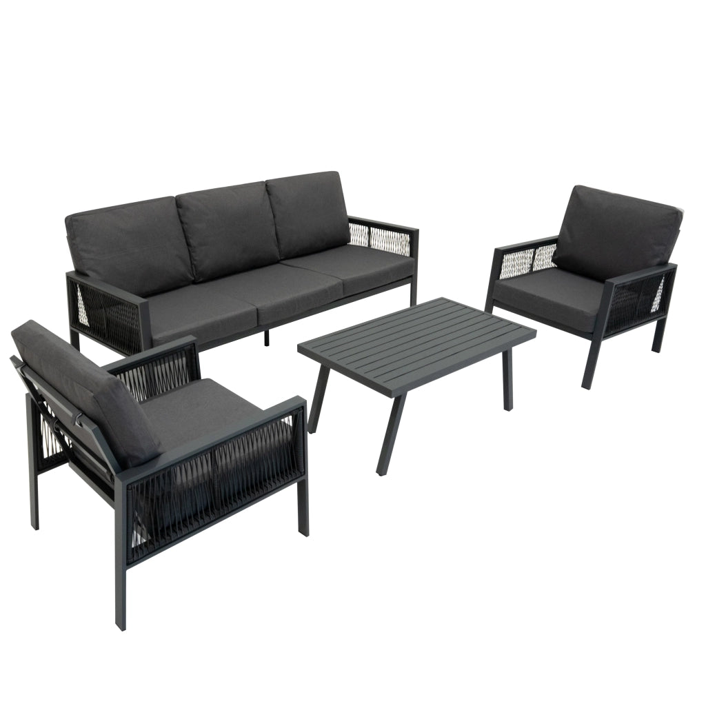 Set Mobili da Esterno 4 Pezzi in Alluminio Divano Tavolino Poltrone Grigio Antracite