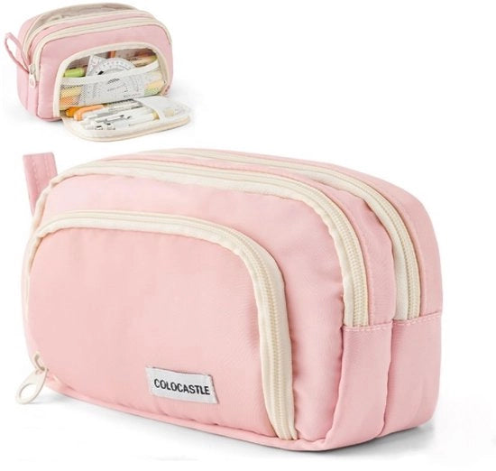 Etui con 3 compartimenti, custodia con grande capacità per ragazze, ragazzi, adolescenti, adulti, custodia con manico per scuola e ufficio.