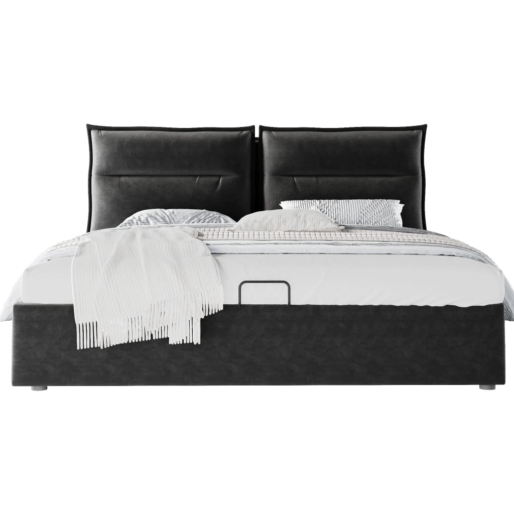 Letto matrimoniale idraulico – 140x200 cm – testiera regolabile contenitore – velluto nero