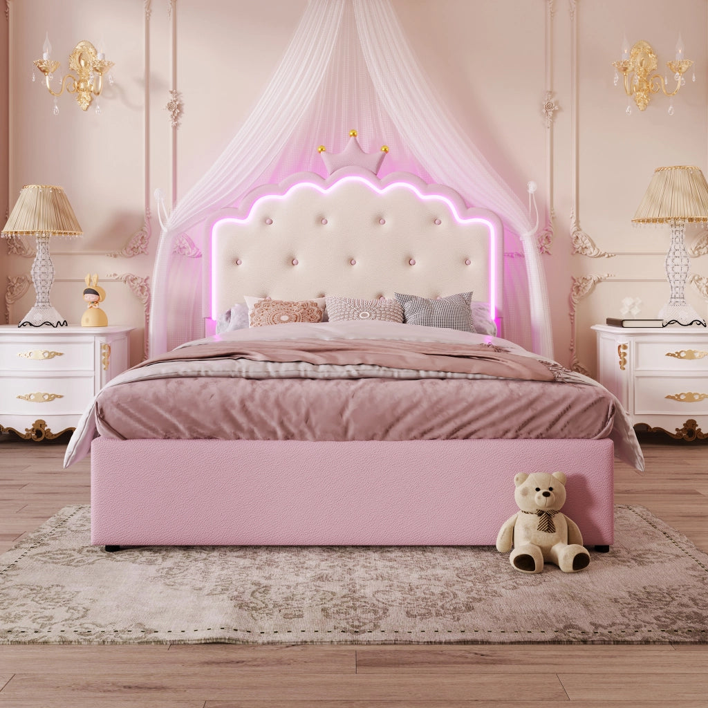 LETTO imbottito 140x200 cm PU Rosa con letto estraibile e 2 cassetti