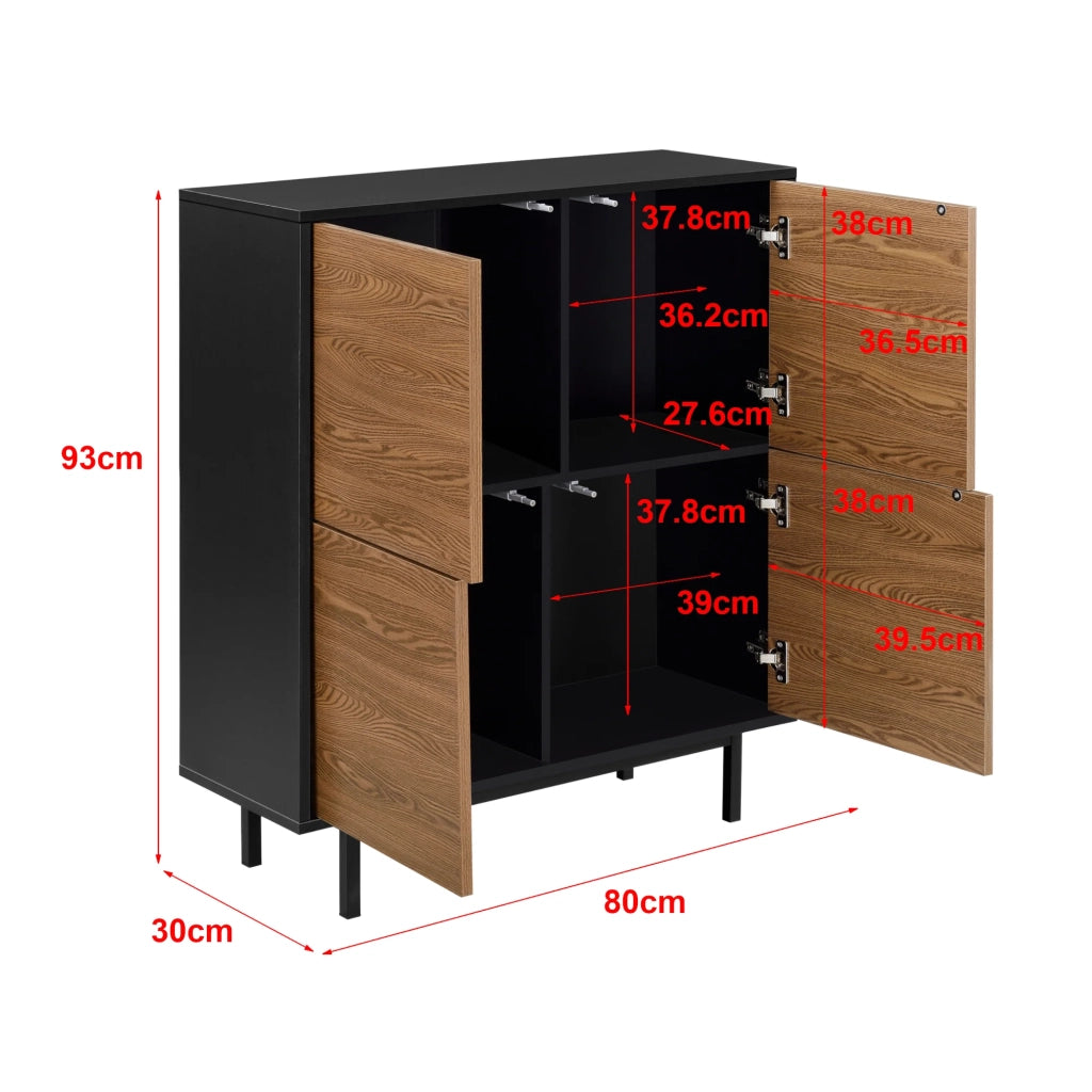 Elegante cassettiera pratico mobile contenitore gnosjö con 4 ante 93 x 80 x 30 cm nero con effetto legno scuro 03_0006828