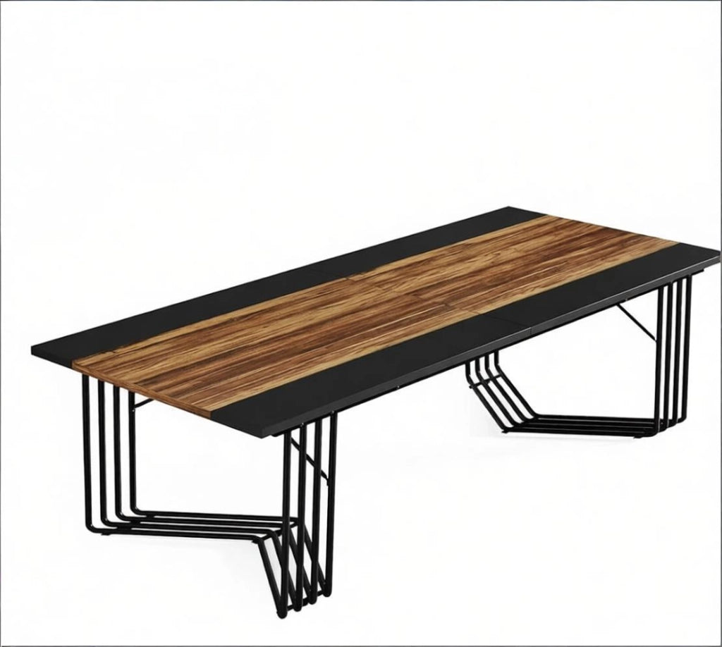 Tavolo rettangolare multifunzione 200x100x75 cm, struttura in metallo, MDF, colore nero e marrone rustico