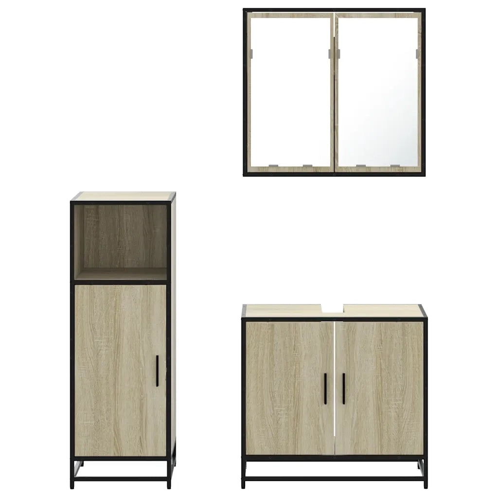 Set Mobili da Bagno 3 pz Rovere Sonoma in Legno Multistrato