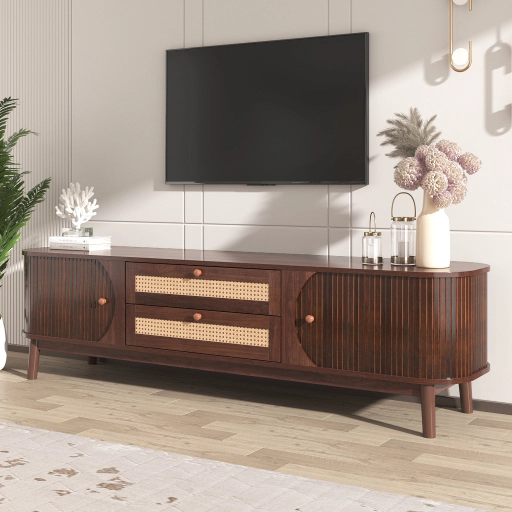 Mobile TV con 2 Ante Scorrevoli e 2 Cassetti in Rattan; Stile Naturale; in MDF; 170??39;5??46 cm; Naturale