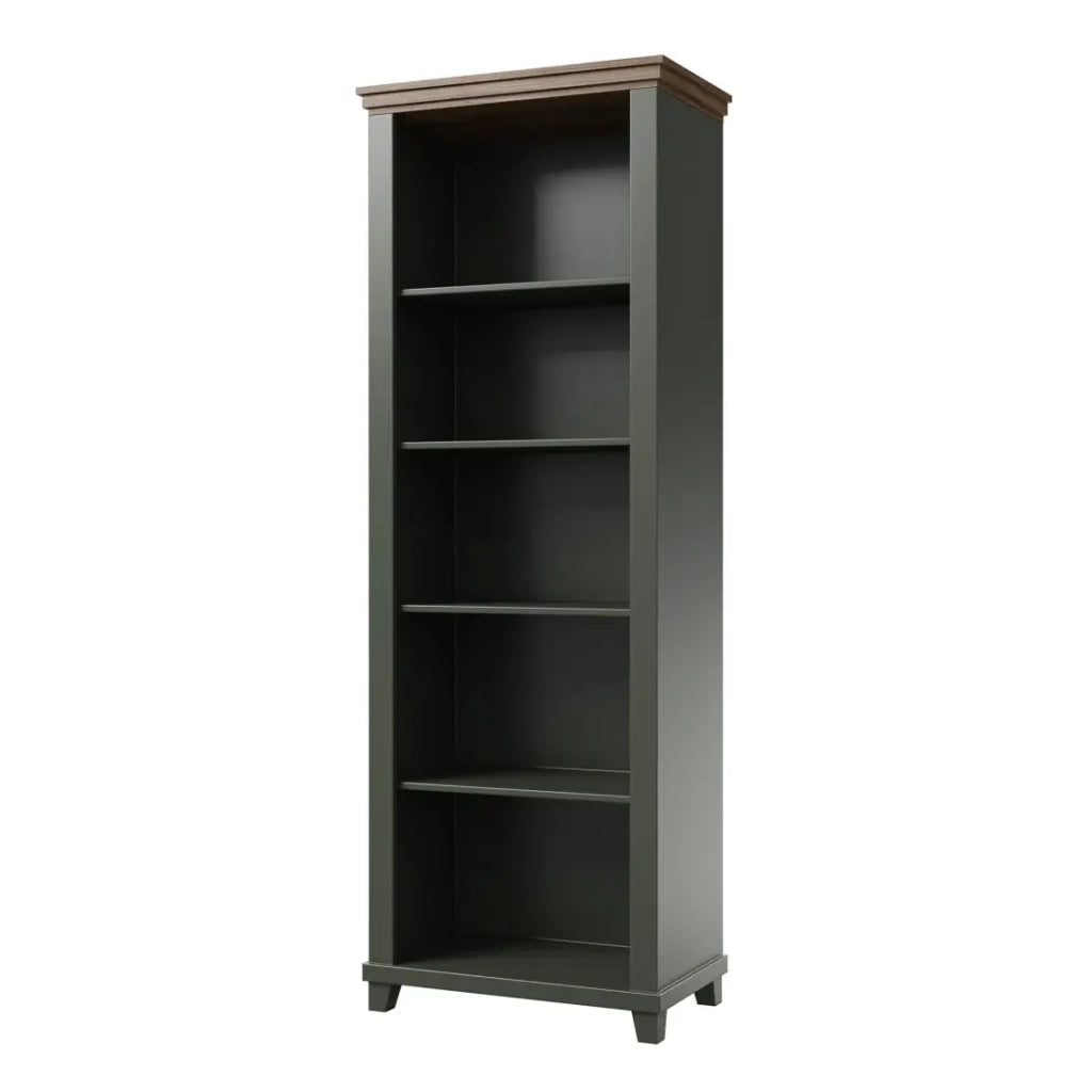 Biblioteca ASSIA verde scuro e legno 71 cm - 5 nicchie aperte - Eleganza sobria e design