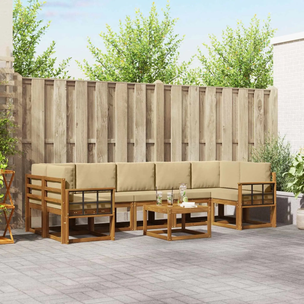 Set di divani da esterno con cuscino 8 pcs Naturale e Beige