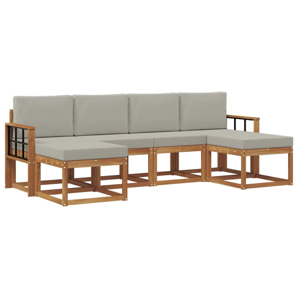 Set di divani da esterno 6 pcs Grigio Naturale e Chiaro