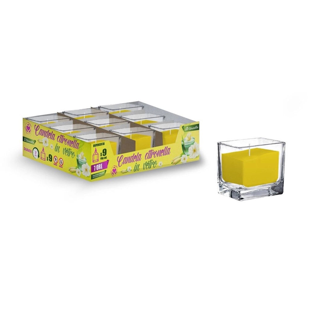 Trade Shop - Set 9pz Candela Alla Citronella In Vetro Quadrato Da 40 Gr Repellente Insetti 032619 -