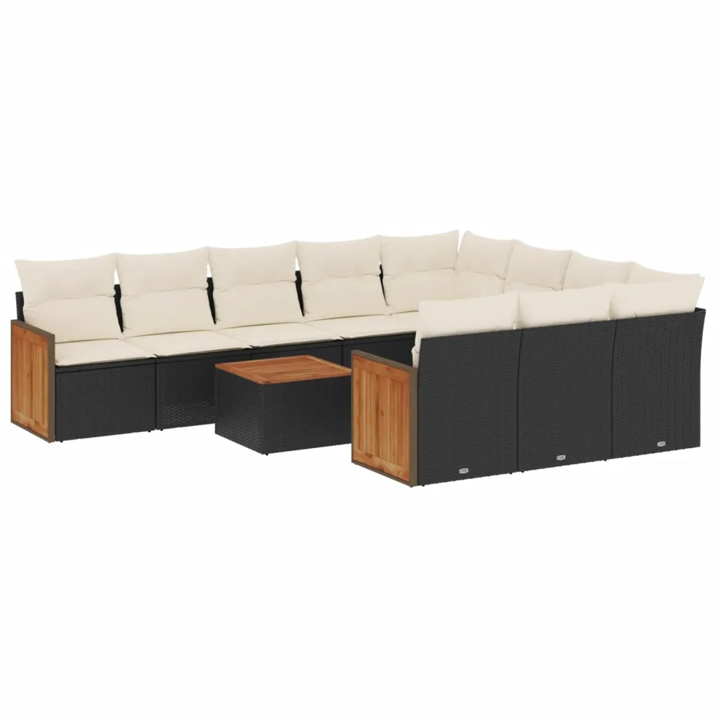Set Divani da Giardino 11 pz con Cuscini in Polyrattan Nero 3260425