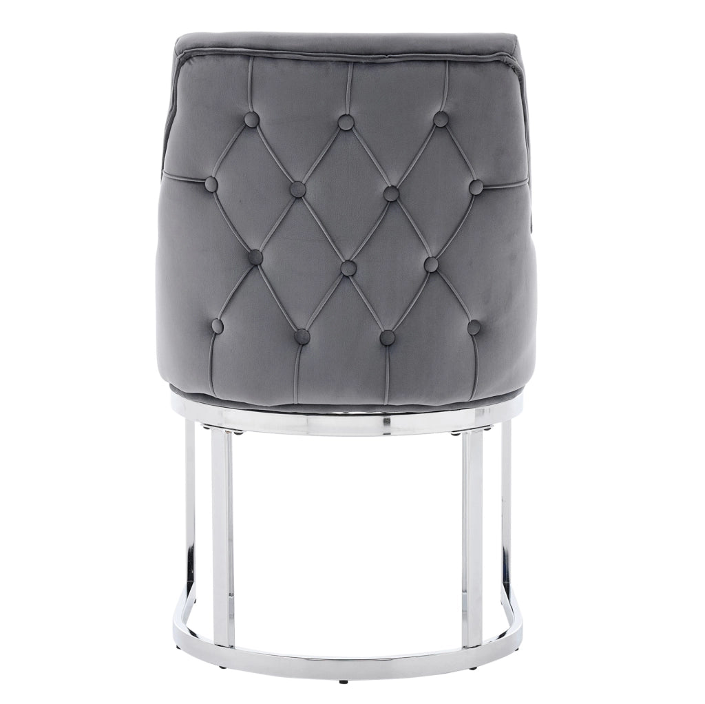 Set di 2 sedie da pranzo in velluto grigio con gambe in metallo argento