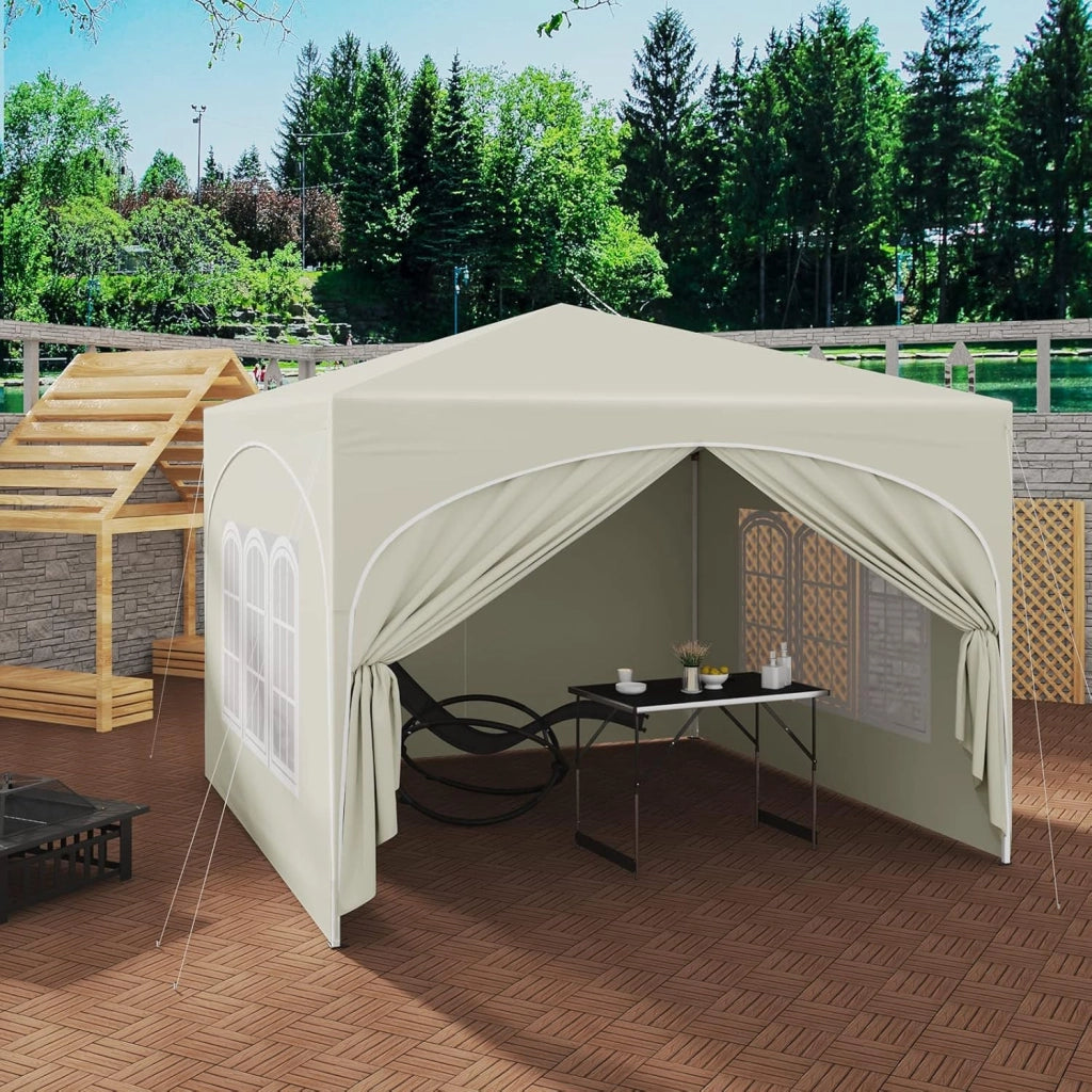 Gazebo Pieghevole da Giardino, Gazebo Idrorepellente Pop Up da 3x3m Pannelli Laterali, Tendone Esterno, Altezza Regolabile, Protezione UV, con Custodia Beige