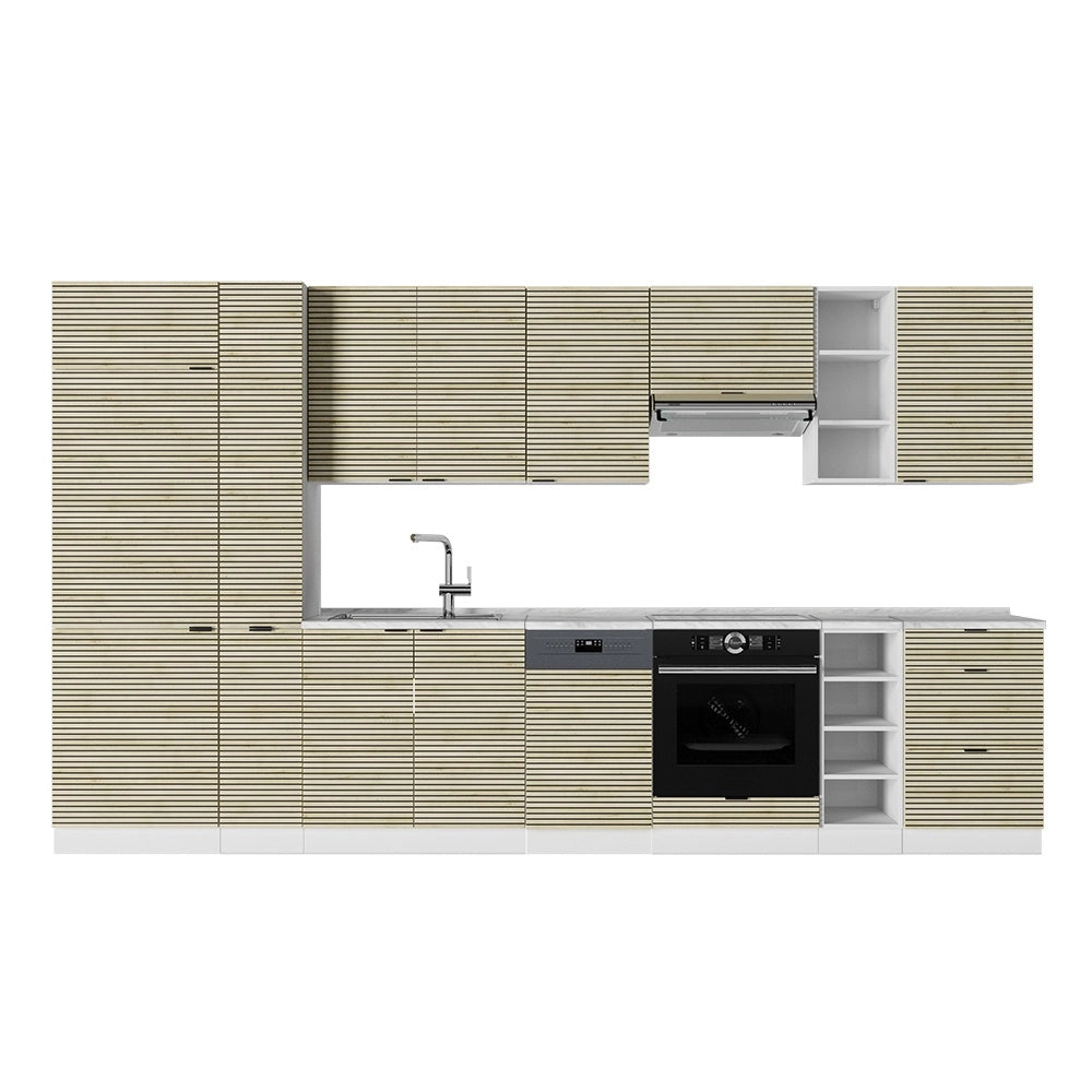 Cucina componibile Fame-Line Pannello in quercia/Bianco 355 cm, PL Marmo Vicco