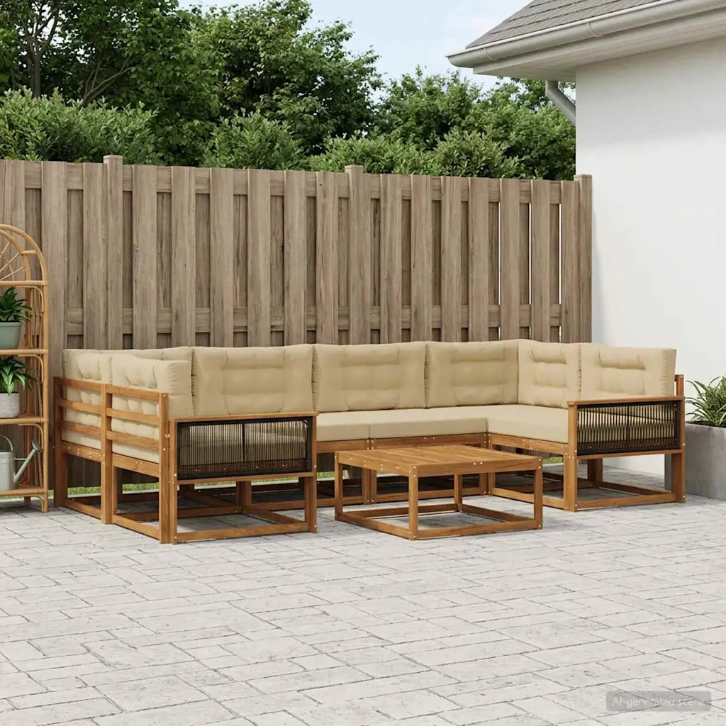 Set di divani da esterno con cuscino 7 pcs Naturale e Beige 3382386