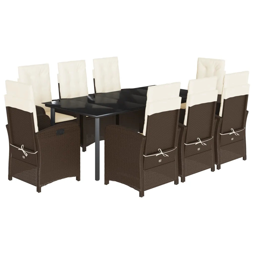 Set da Pranzo da Giardino 9pz con Cuscini Marrone in Polyrattan 3212348