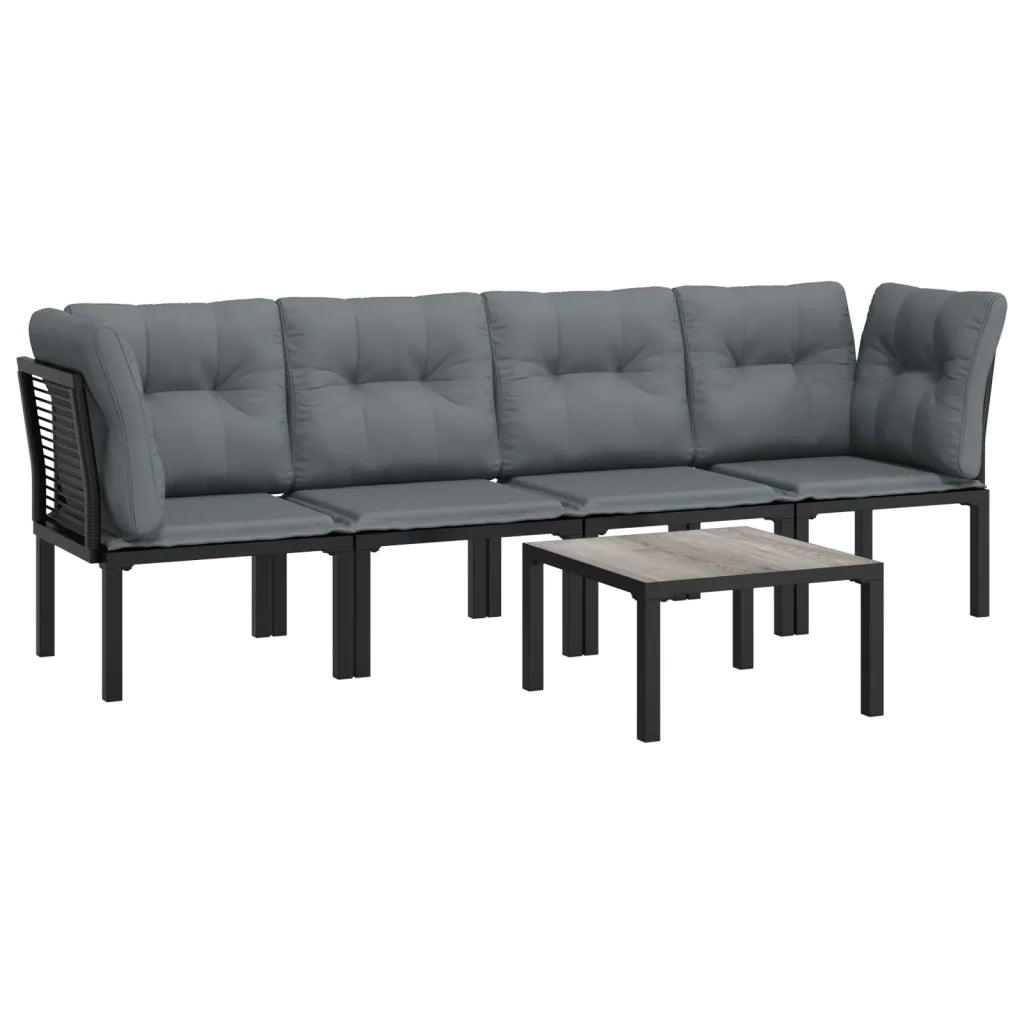 Set Salotto da Giardino 5 pz | Set di Mobili da Esterno Nero e Grigio in Polyrattan