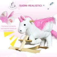 Cavallo a Dondolo Unicorno con Musica in Metallo e Legno 65x32x55cm