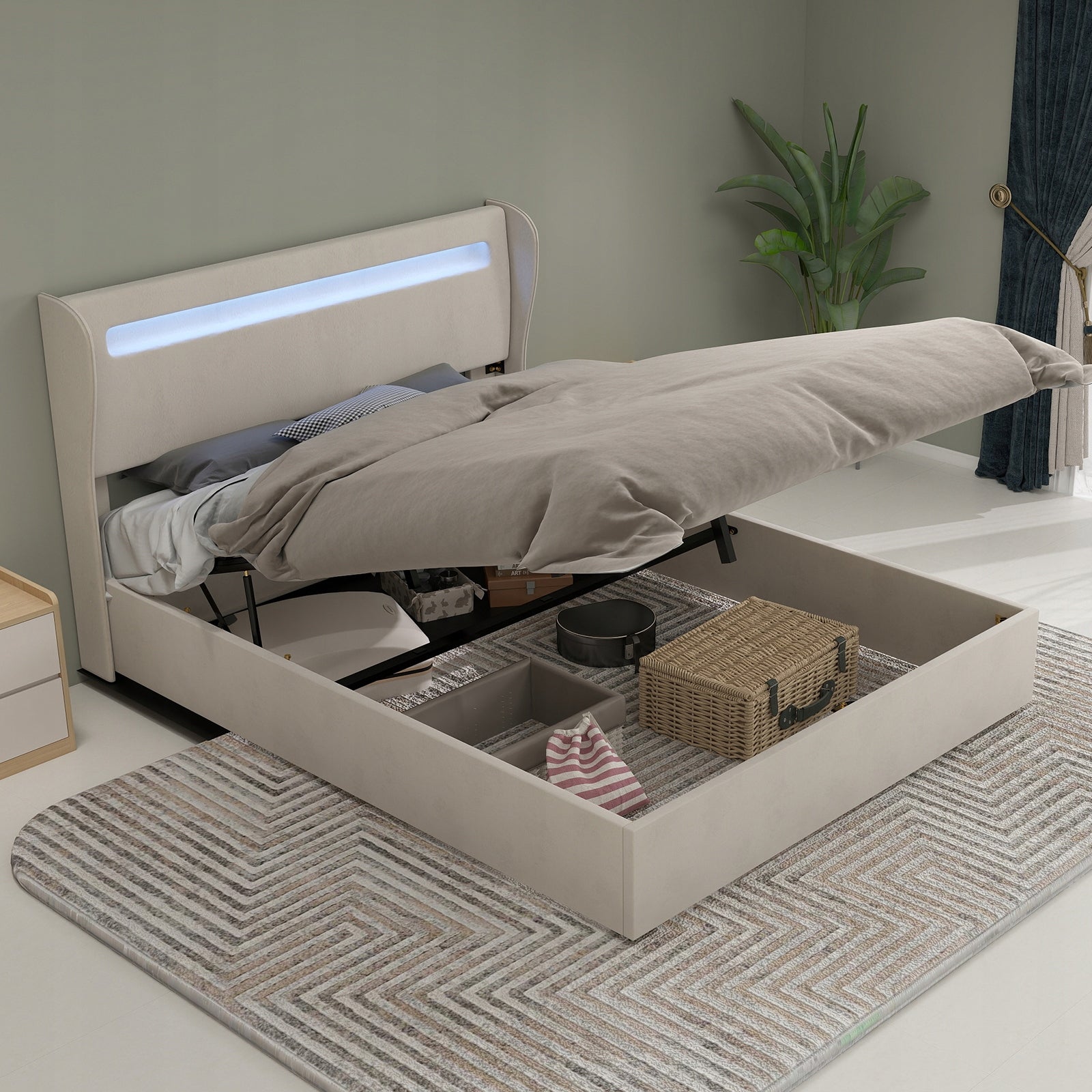 Letto imbottito con struttura sollevabile - Xylo - 140x200 - Beige