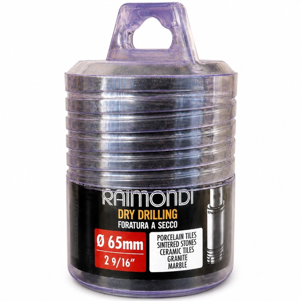 Foretto diamantato a secco raimondi attacco m14 per gres e marmo *** misura Ø65 mm ( 2 9/16”), confezione 1