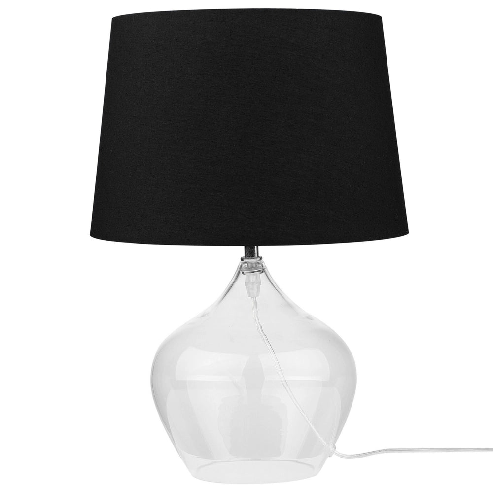 Lampada da Tavolo Trasparente e Nero Base in Vetro Paralume Tamburo in Poliestere Design Moderno