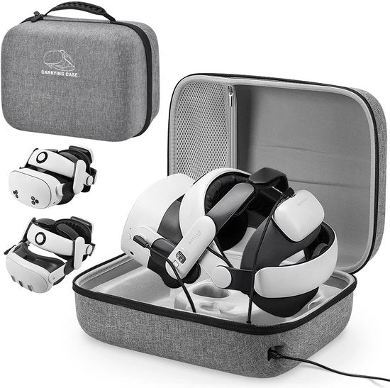 Tas per Meta Quest 3S/3/2/Pico 4, borsa da viaggio, compatibile con accu Elite Strap e altri accessori, borsa impermeabile e shock-resistente con connessione di ricarica, grigio