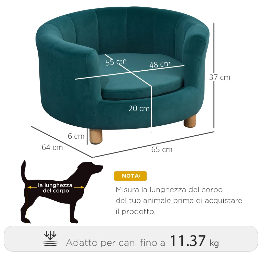 EasyComfort Divano per Cani Imbottito con Schienale e Cuscino Rimovibile, Cuccia per Gatto da Interno, 65x64x37 cm, Verde