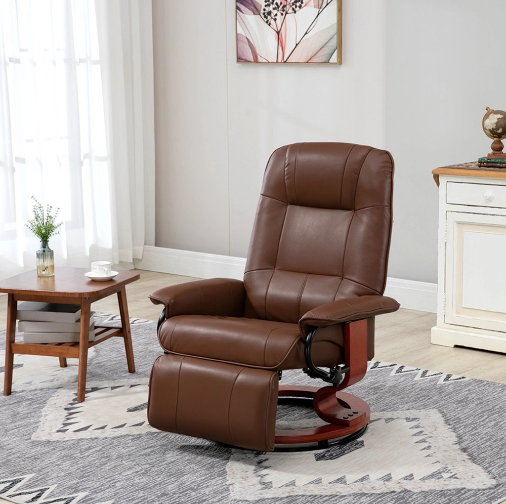 Poltrona relax girevole reclinabile 145° in similpelle marrone