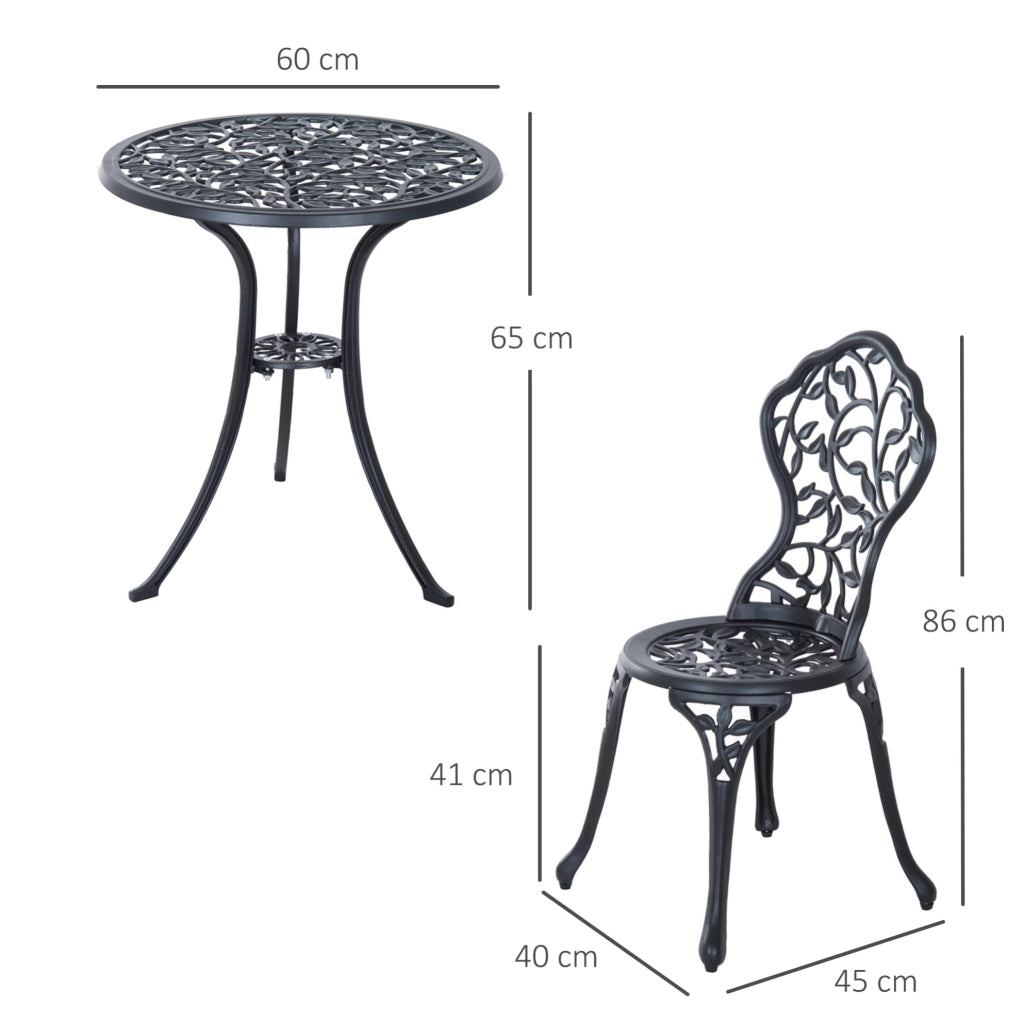 Bistrot set da 3 pezzi per esterni in alluminio nero; tavolo 60x60x65 cm