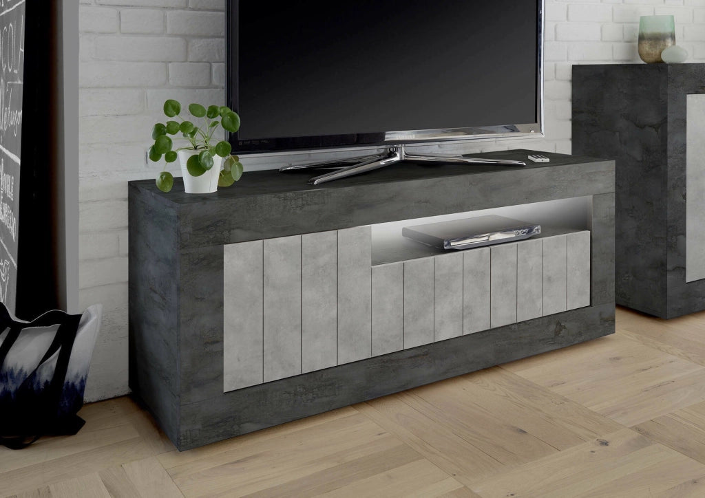 Mobile porta TV Iole, Credenza da soggiorno, Armadio basso per TV, Base parete attrezzata, Made in Italy, 138x42 h56 cm, Ardesia e Cemento